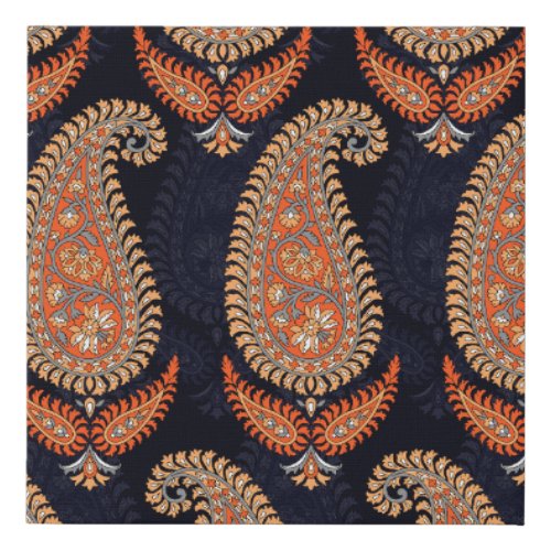Mughal floral motif pattern on navy faux canvas print