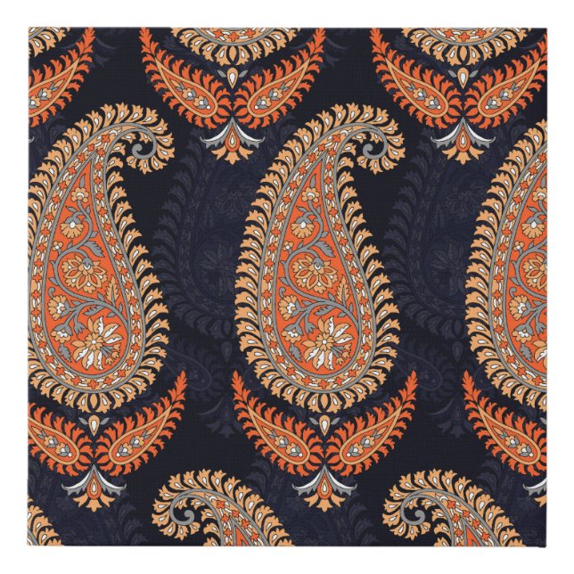 Mughal floral motif pattern on navy faux canvas print (Front)