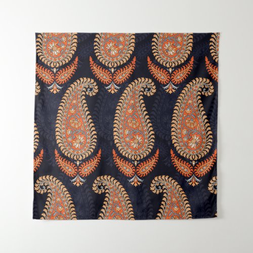 Mughal floral motif pattern on navy tapestry