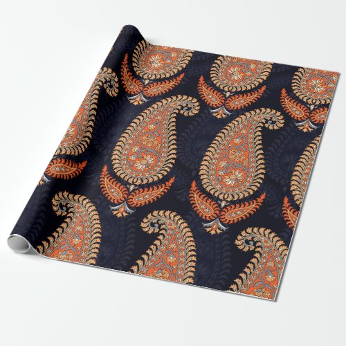 Mughal floral motif pattern on navy wrapping paper