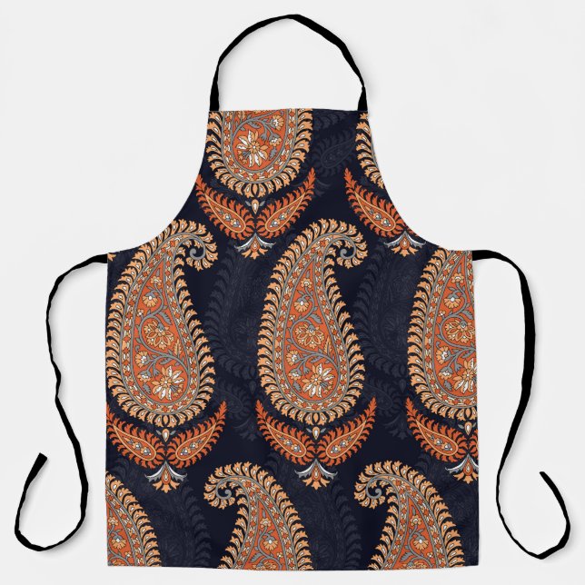 Mughal floral navy motif, elegant pattern. apron (Front)