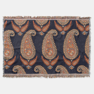 Mughal floral navy motif, elegant pattern. throw blanket