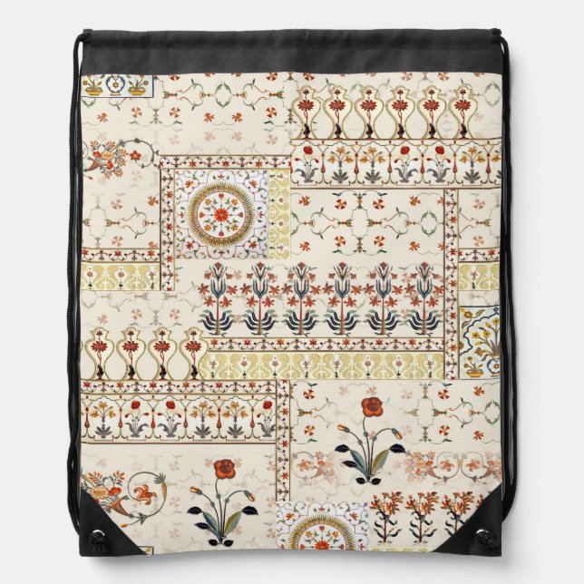 Mughal Floral Paisley: Ethnic Digital Elegance. Drawstring Bag (Front)