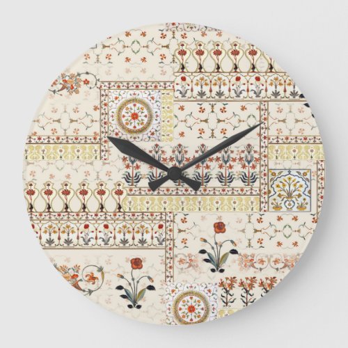 Mughal Floral Paisley Ethnic Digital Elegance Large Clock