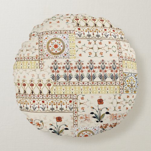 Mughal Floral Paisley Ethnic Digital Elegance Round Pillow
