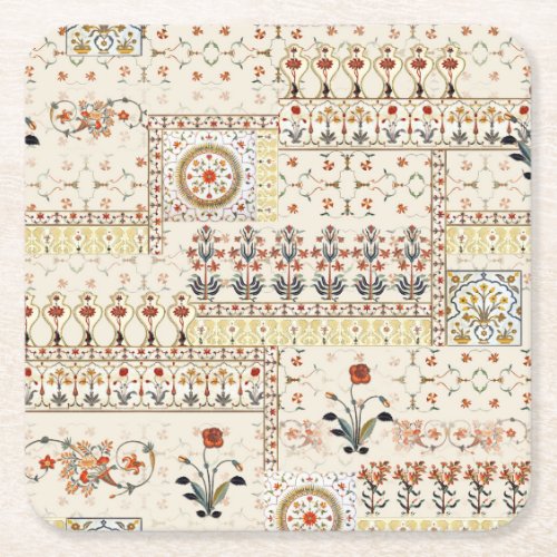 Mughal Floral Paisley Ethnic Digital Elegance Square Paper Coaster
