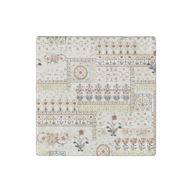 Mughal Floral Paisley: Ethnic Digital Elegance. Stone Magnet (Front)