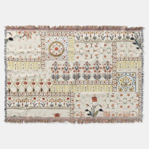 Mughal Floral Paisley Ethnic Digital Elegance Throw Blanket