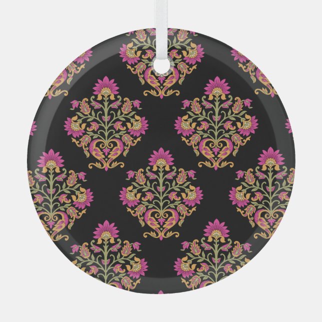 Mughal floral paisley, seamless design. glass ornament (Front)