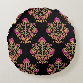 Mughal floral paisley, seamless design. round pillow