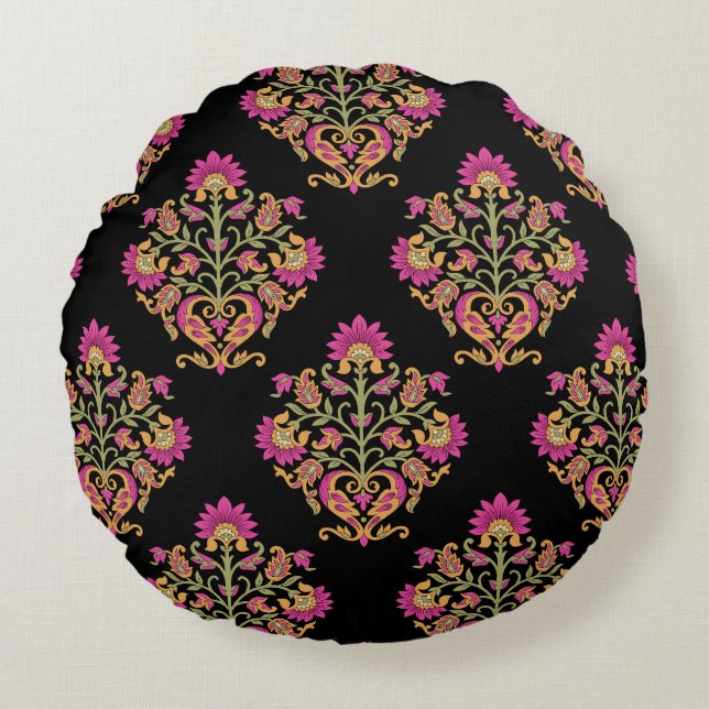 Mughal floral paisley, seamless design. round pillow (Front)