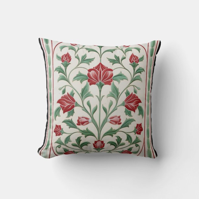 Mughal Flowers Pattern Throw Pillow (Front)