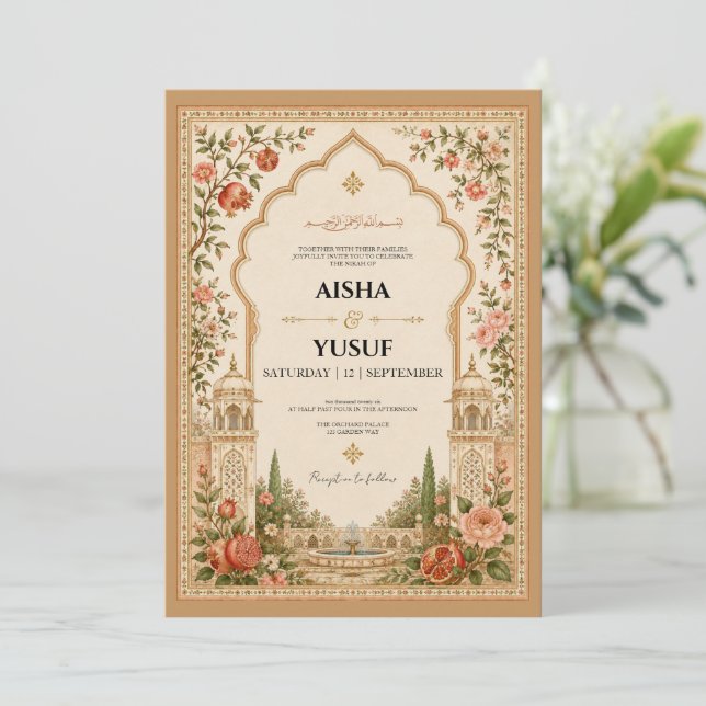 Mughal Garden Islamic | Luxury Nikah Invite  (Standing Front)