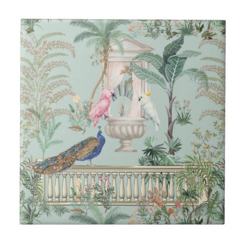 Mughal Garden Parrot Peacock Tropical Forest Ceramic Tile