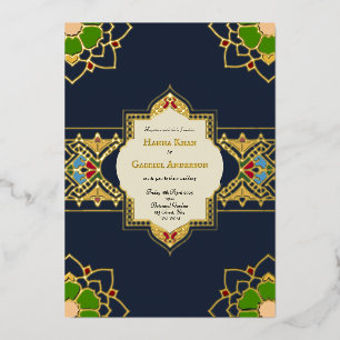 Mughal inspired wedding invitation with foil