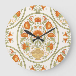 Mughal Motif Fantasy Flowers Pattern Large Clock