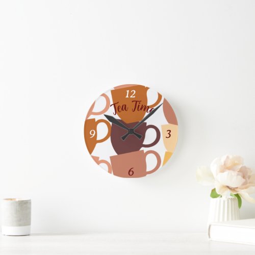 Mugs and Cups Tea Time Round Clock