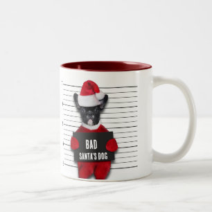 Mugshot Bad Santa's Dog Funny Christmas Two-Tone Coffee Mug