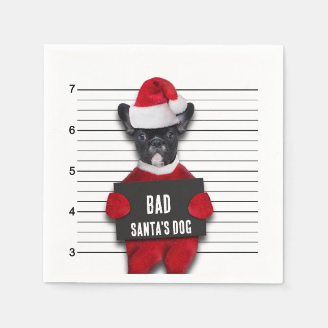 Mugshot Bad Santa's Funny Dog Christmas Napkins (Front)