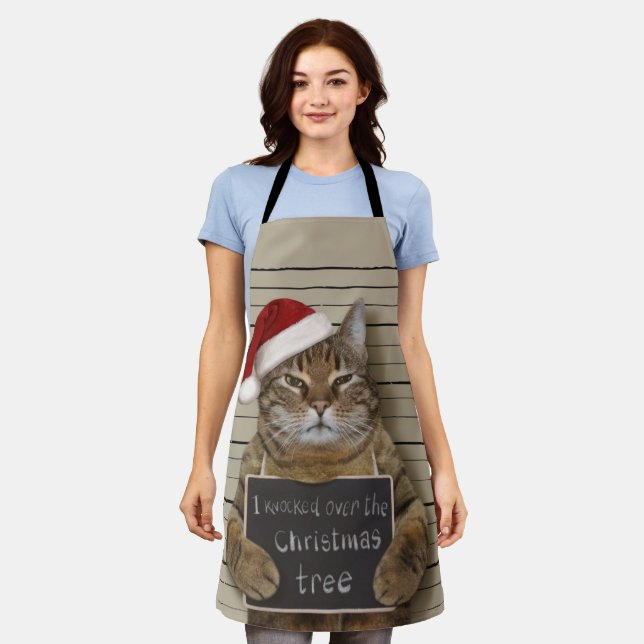 Mugshot Cat Christmas Apron (Worn)