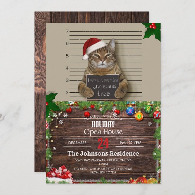Mugshot Cat Christmas         Invitation (Front/Back)
