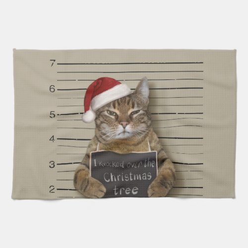 Mugshot Cat Christmas Kitchen Towel