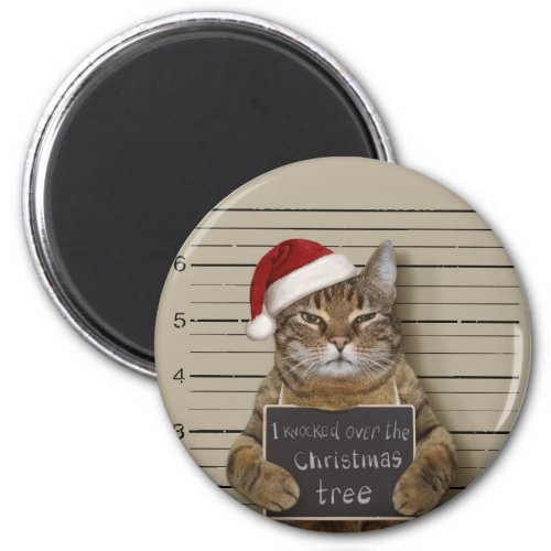 Mugshot Cat Christmas Magnet