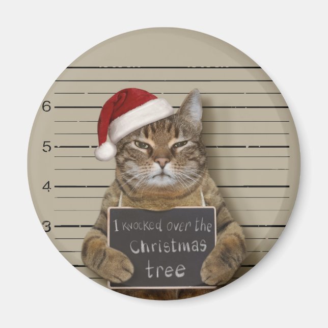 Mugshot Cat Christmas Magnet (Front)