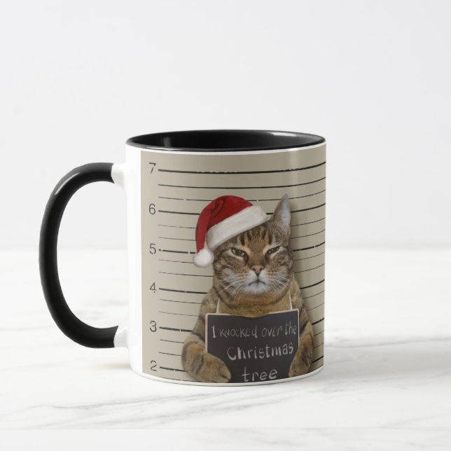 Mugshot Cat Christmas Mug (Left)
