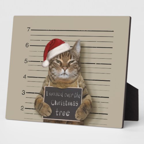 Mugshot Cat Christmas Plaque