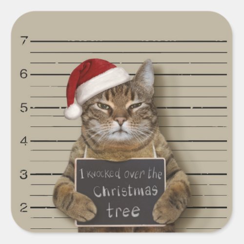 Mugshot Cat Christmas Square Sticker