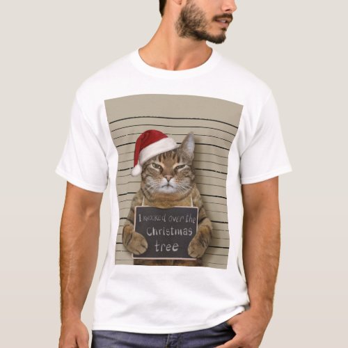 Mugshot Cat Christmas T_Shirt