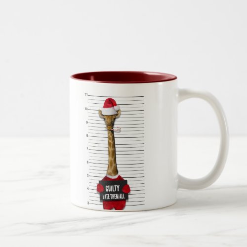 Mugshot Guilty Giraffe Funny Christmas Two_Tone Coffee Mug