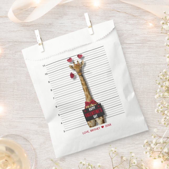 Mugshot Guilty Giraffe Happy Valentine's Day Funny Favor Bag (Clipped)