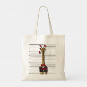 Mugshot Guilty Giraffe Happy Valentine's Day Funny Tote Bag