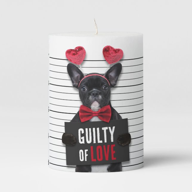 Mugshot Guilty Love Dog Funny Valentine's Day Pillar Candle (Front)