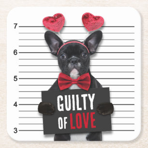 Mugshot Guilty Love Dog Valentine's Day Funny Square Paper Coaster