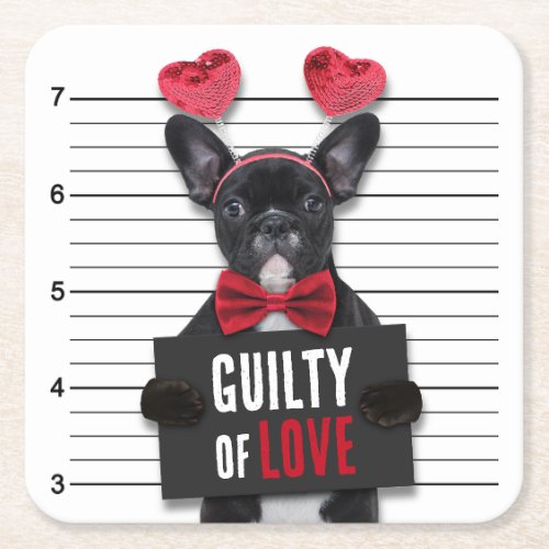 Mugshot Guilty Love Dog Valentines Day Funny  Square Paper Coaster
