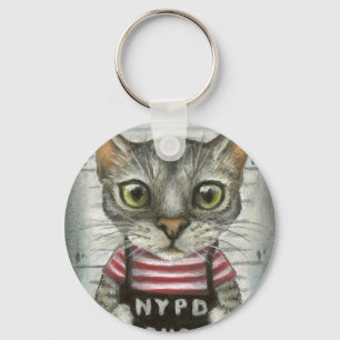 Mugshot of a cat felon keychain
