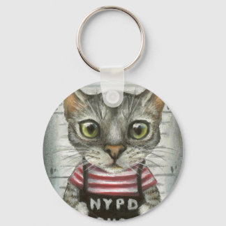 Mugshot of a cat felon keychain