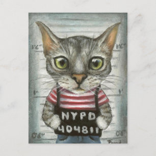 Mugshot of a cat felon postcard