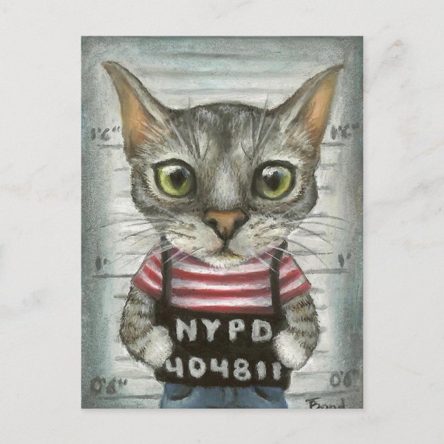 Mugshot of a cat felon postcard (Front)