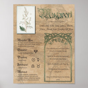 Mugwort Herbal Book of Shadows Pagan Wiccan Poster