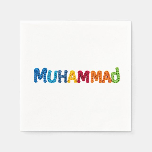 MUHAMMAD Name in Vibrant Crochet Pattern Napkins (Front)