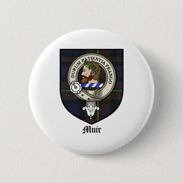 Muir Clan Crest Badge Tartan Button (Front)