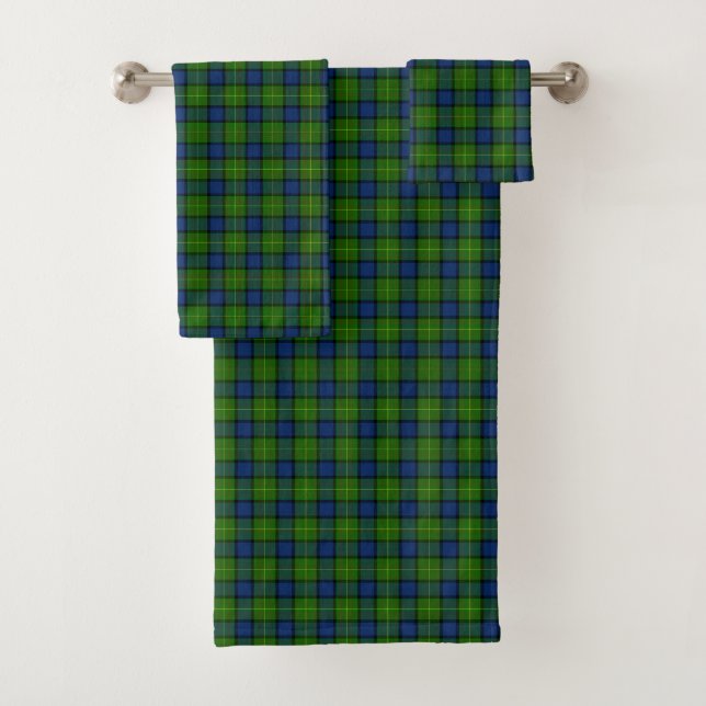 Muir Moore tartan green blue plaid Bath Towel Set (Insitu)