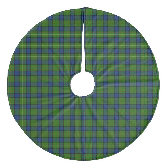 Muir Moore tartan green blue plaid Fleece Tree Skirt (Front)