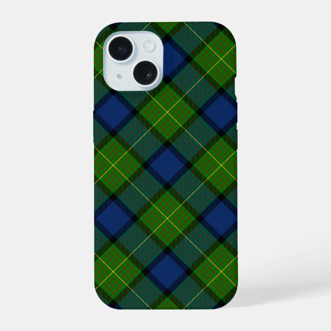 Muir Moore tartan green blue plaid iPhone 15 Case (Back)
