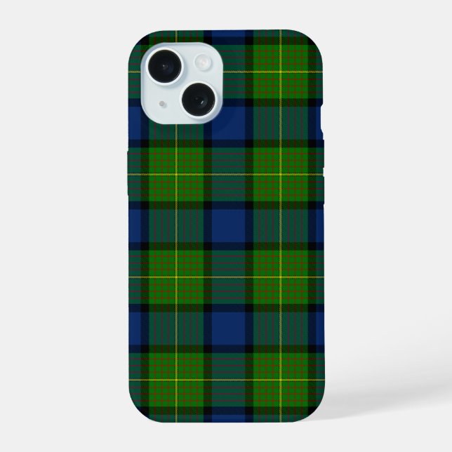 Muir Moore tartan green blue plaid iPhone 15 Case (Back)