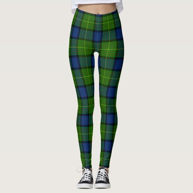 Muir Moore tartan green blue plaid Leggings (Front)